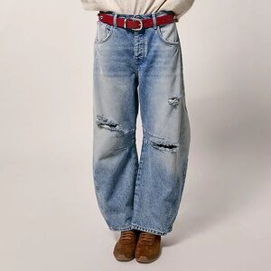 Free People We The Free Good Luck Mid-Rise Barrel Jeans